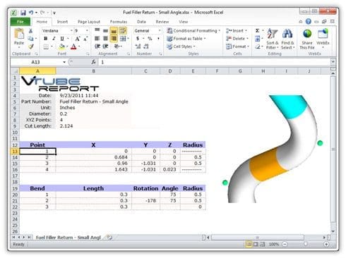 VTube STEP Excel export example